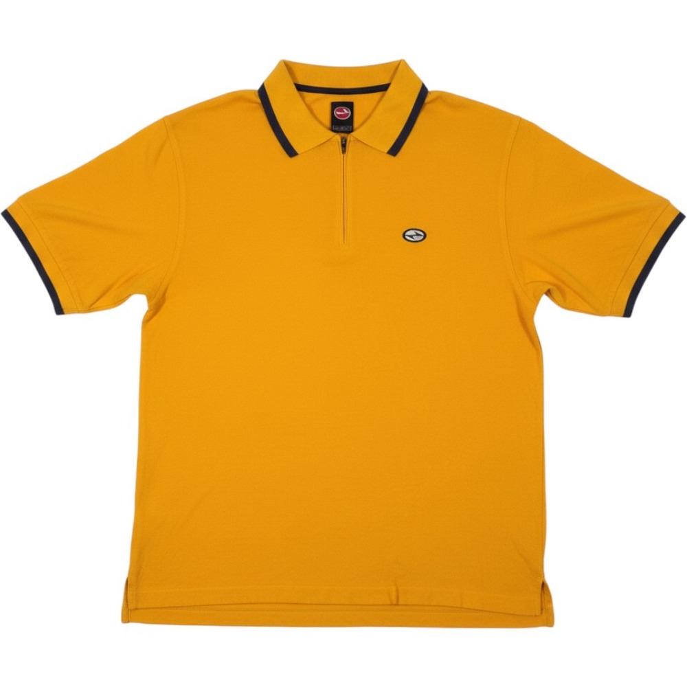 Vintage Nike Mens Medium Yellow Quarter Zip Polo Shirt Short Sleeve Pique Navy